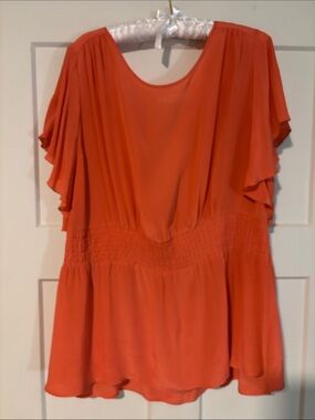 Soft Surroundings Women's Coral SilkFlutter Sleeve Blouse